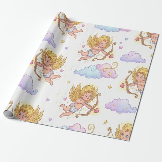 Whimsical Flying Cupids in Blue Sky Fantasy Cadeaupapier (Uitgerold)