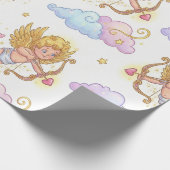 Whimsical Flying Cupids in Blue Sky Fantasy Cadeaupapier (Hoek)