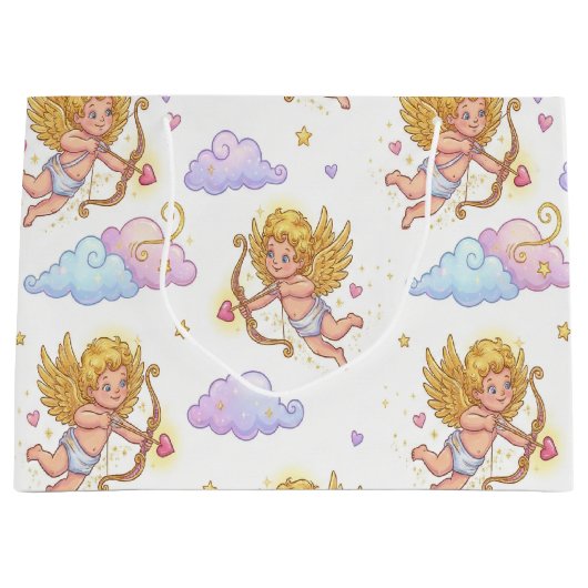 Whimsical Flying Cupids in Blue Sky Fantasy Groot Cadeauzakje (Voorkant)