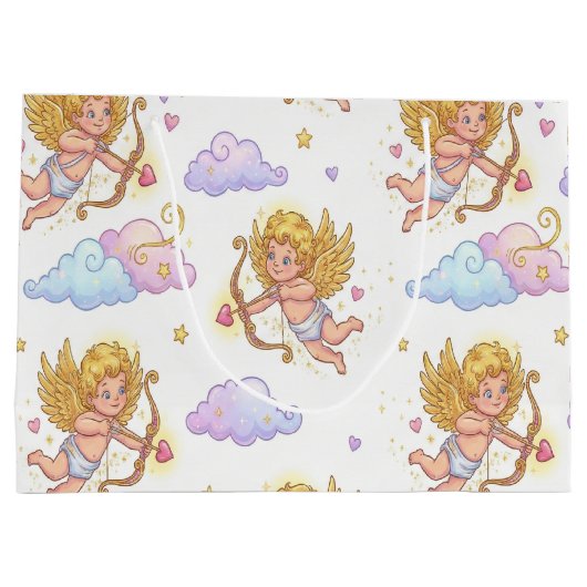 Whimsical Flying Cupids in Blue Sky Fantasy Groot Cadeauzakje (Achterkant)