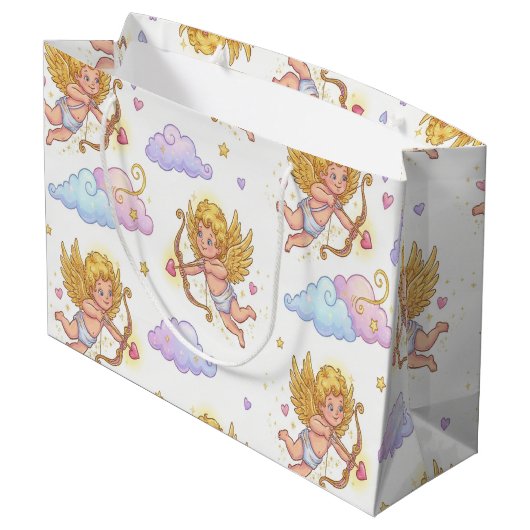Whimsical Flying Cupids in Blue Sky Fantasy Groot Cadeauzakje (Achterkant Gekanteld)
