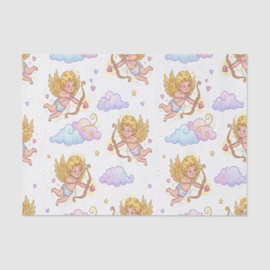 Whimsical Flying Cupids in Blue Sky Fantasy Tissuepapier (Voorkant)