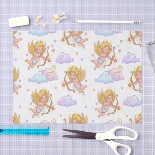 Whimsical Flying Cupids in Blue Sky Fantasy Tissuepapier (Craft)