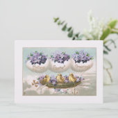 Whimsical Flying  Easter Eggs & Chicken Feestdagenkaart (Staand voorkant)