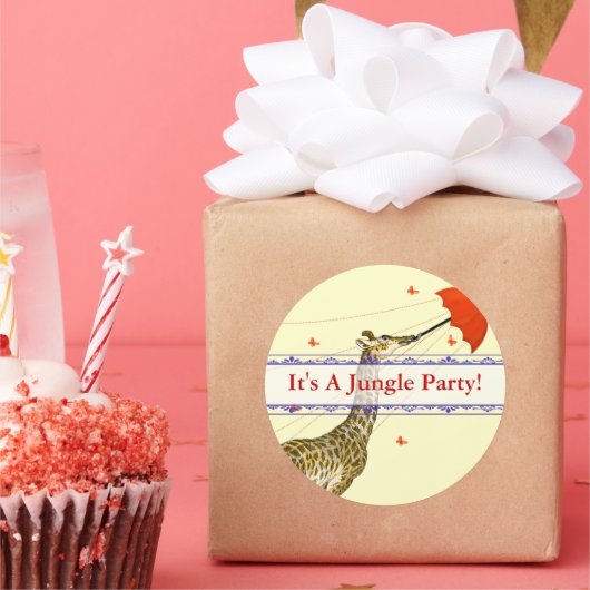 Whimsical Flying Giraffe Rode Paraplu Stickers (Feest)