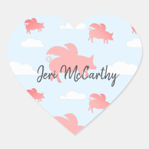 Whimsical Flying Pigs Hart Sticker