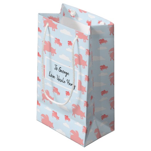 Whimsical Flying Pigs Klein Cadeauzakje (Voorkant Gekanteld)