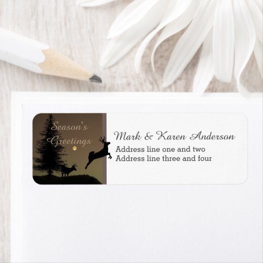 Whimsical Flying Reindeer Silhouette Custom Etiket (Insitu)