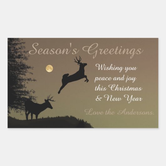 Whimsical Flying Reindeer Silhouette Personalized Rechthoekige Sticker (Voorkant)