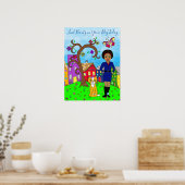 Whimsical Fold Art, Lady and Cat in Village Poster (Keuken)