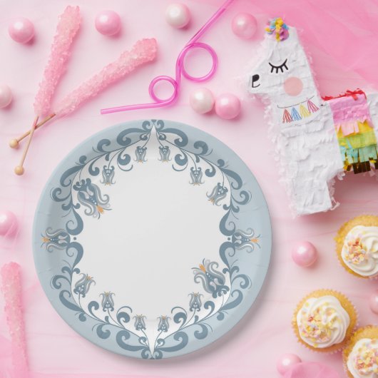 Whimsical Folk Art Blauw | Baby shower papier Bord (Feest)