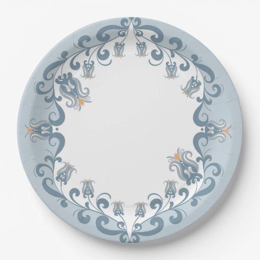 Whimsical Folk Art Blauw | Baby shower papier Bord (Voorkant)