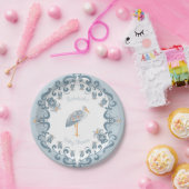 Whimsical Folk Art Blauw | Baby shower papier Bord (Feest)