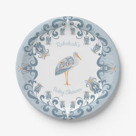 Whimsical Folk Art Blauw | Baby shower papier Bord
