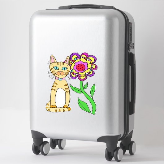 Whimsical Folk Art Cat en Colorful Flower Sticker (Koffer)