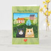 Whimsical Folk Art Cats Custom Message birthday  Kaart (Gele Bloem)