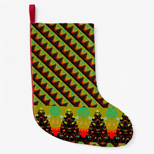 Whimsical Folk Art Christmas Tree Fun Kleine Kerstsok (Voorkant)