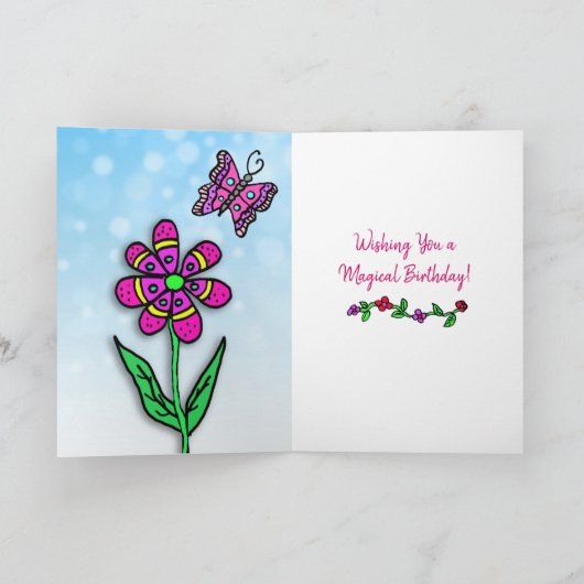 Whimsical Folk Art Fairy Girl Happy Birthday Kaart (Binnen)