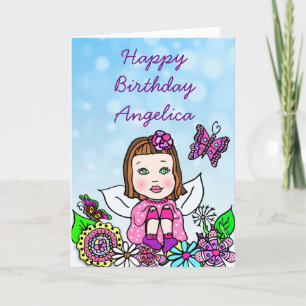 Whimsical Folk Art Fairy Girl Happy Birthday Kaart