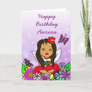 Whimsical Folk Art Fairy Girl Happy Birthday Kaart