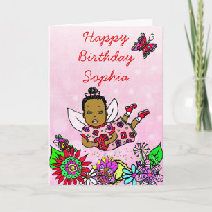 Whimsical Folk Art Fairy Girl Happy Birthday Kaart