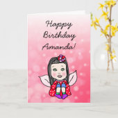 Whimsical Folk Art Fairy Girl Happy Birthday Kaart (Gele Bloem)