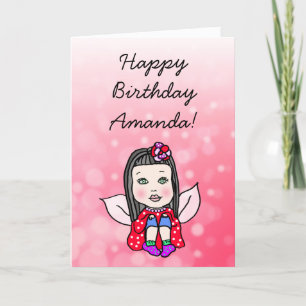 Whimsical Folk Art Fairy Girl Happy Birthday Kaart
