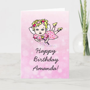 Whimsical Folk Art Fairy Girl Happy Birthday Kaart