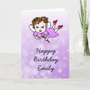 Whimsical Folk Art Fairy Girl Happy Birthday Kaart