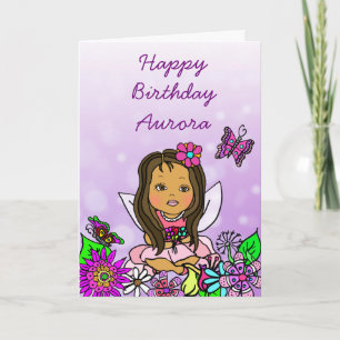 Whimsical Folk Art Fairy Girl Happy Birthday Kaart
