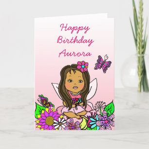 Whimsical Folk Art Fairy Girl Happy Birthday Kaart