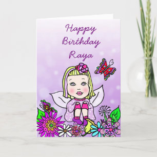 Whimsical Folk Art Fairy Girl Happy Birthday Kaart