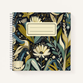 Whimsical Folk Art Floral & Bird Blauwgroen Wildfl Notitieboek