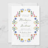 Whimsical Folk Art Floral Wedding Invitation Kaart (Voorkant)