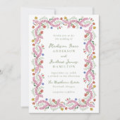 Whimsical Folk Art Floral Wedding Invitation Kaart (Voorkant)