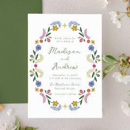 Whimsical Folk Art Floral Wedding Invitation Kaart