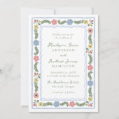 Whimsical Folk Art Floral Wedding Invitation Kaart (Voorkant)