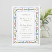 Whimsical Folk Art Floral Wedding Invitation Kaart (Staand voorkant)