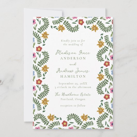 Whimsical Folk Art Floral Wedding Kaart (Voorkant)