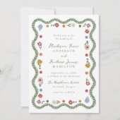 Whimsical Folk Art Floral Wedding Kaart (Voorkant)