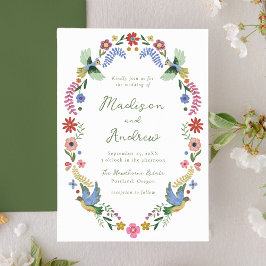 Whimsical Folk Art Floral Wedding Kaart