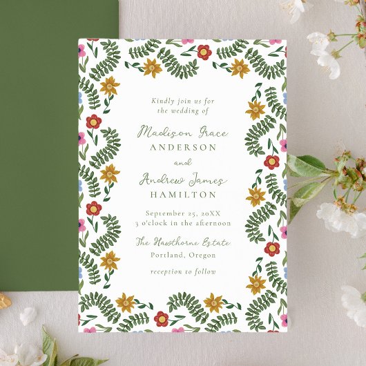 Whimsical Folk Art Floral Wedding Kaart