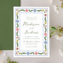Whimsical Folk Art Floral Wedding Kaart