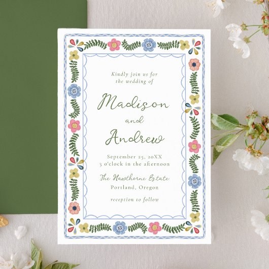 Whimsical Folk Art Floral Wedding Kaart