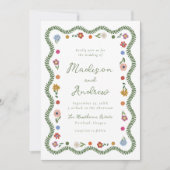 Whimsical Folk Art Floral Wedding Kaart (Voorkant)