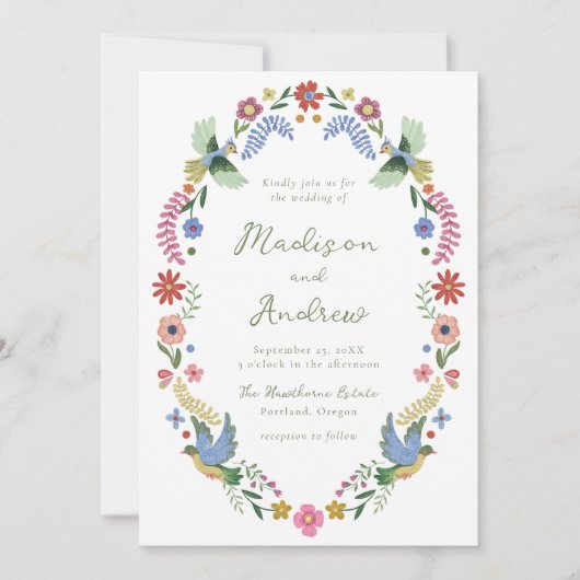 Whimsical Folk Art Floral Wedding Kaart (Voorkant)