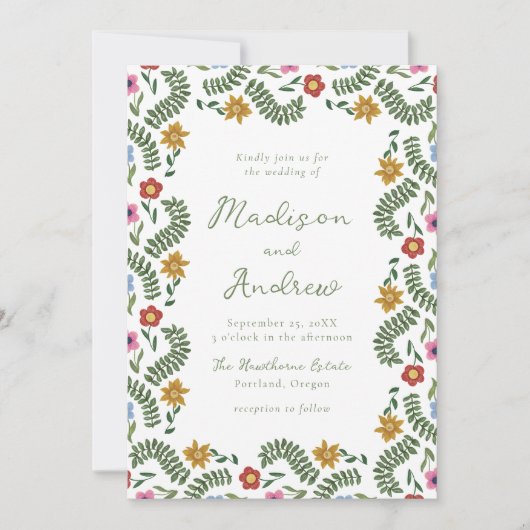 Whimsical Folk Art Floral Wedding Kaart (Voorkant)