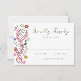 Whimsical Folk Art Floral Wedding RSVP Kaartje