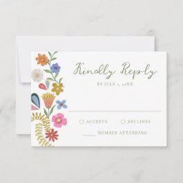 Whimsical Folk Art Floral Wedding RSVP Kaartje