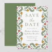 Whimsical Folk Art Floral Wedding Save The Date (Voorkant / Achterkant)